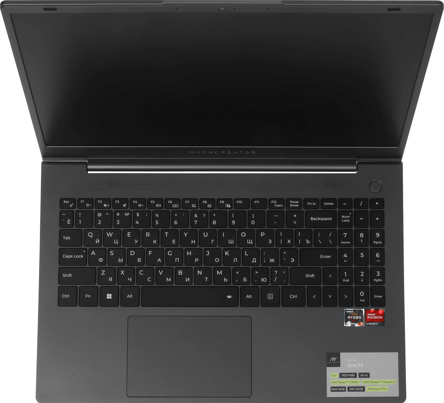 Ноутбук Machcreator One R5 Ryzen 5 7430U 16Gb SSD512Gb AMD Radeon Graphics 15.6" IPS FHD (1920x1080) Windows 11 Pro grey WiFi BT Cam 4825mAh (JJ00GB00GRU)