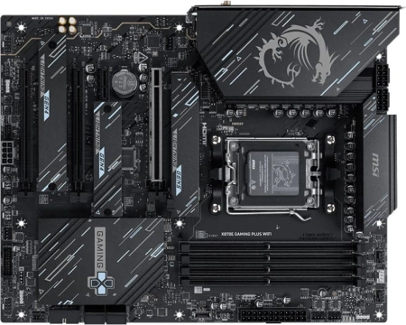 Материнская плата MSI X870E GAMING PLUS WIFI X870E, AM5, 4*DDR5, 3*PCIEx16, 1*PCIEx1, 3*M.2, 2*TypeC, 2*USB3.2Gen2, 6*USB3.2Gen1, 10*USB2.0, 4*SATA3.0, 5G, 1*Type-C(DP), HDMI, ATX, RTL