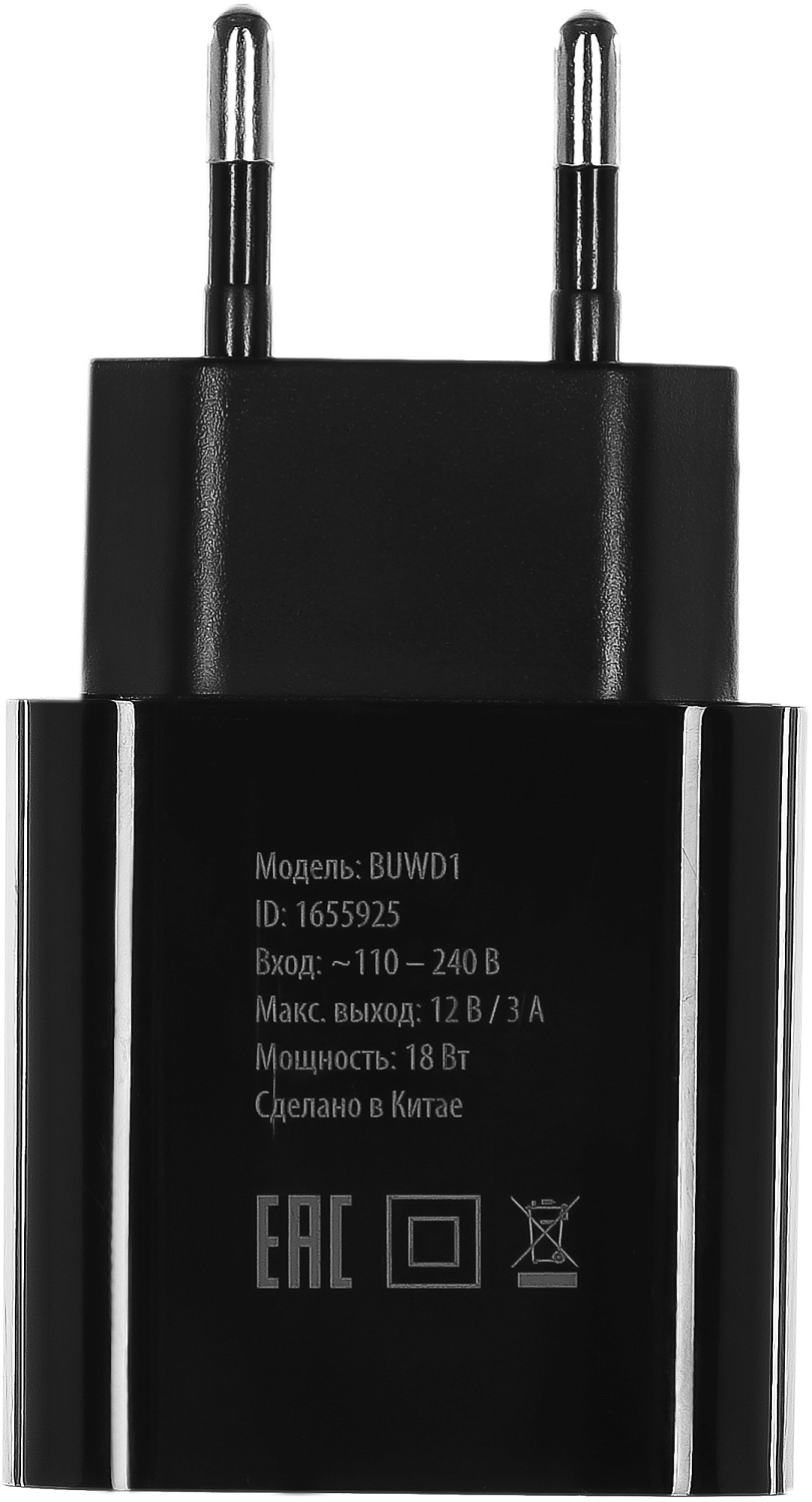 Сетевое зар./устр. Buro BUWD1 18W 3A (PD+QC) USB-C/USB-A универсальное черный (BUWD18P110BK)