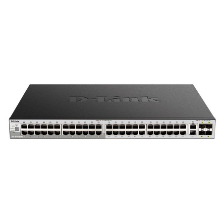 Коммутатор D-Link PROJ Managed L3 Stackable Switch 48x1000Base-T, 2x10GBase-T, 4x10GBase-X SFP+, Surge 6KV, CLI, 1000Base-T Management, RJ45 Console, USB, RPS, Dying Gasp