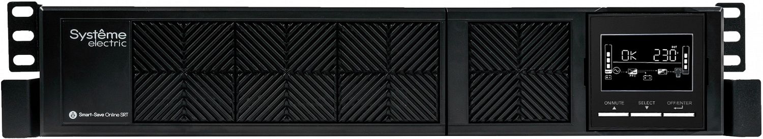 Источник бесперебойного питания Systeme Electric Smart-Save Online SRT, 3000VA/3000W, On-Line, Extended-run, Rack 2U(Tower convertible), LCD, Out: 8xC13+1xC19, SNMP Intelligent Slot, USB, RS-232