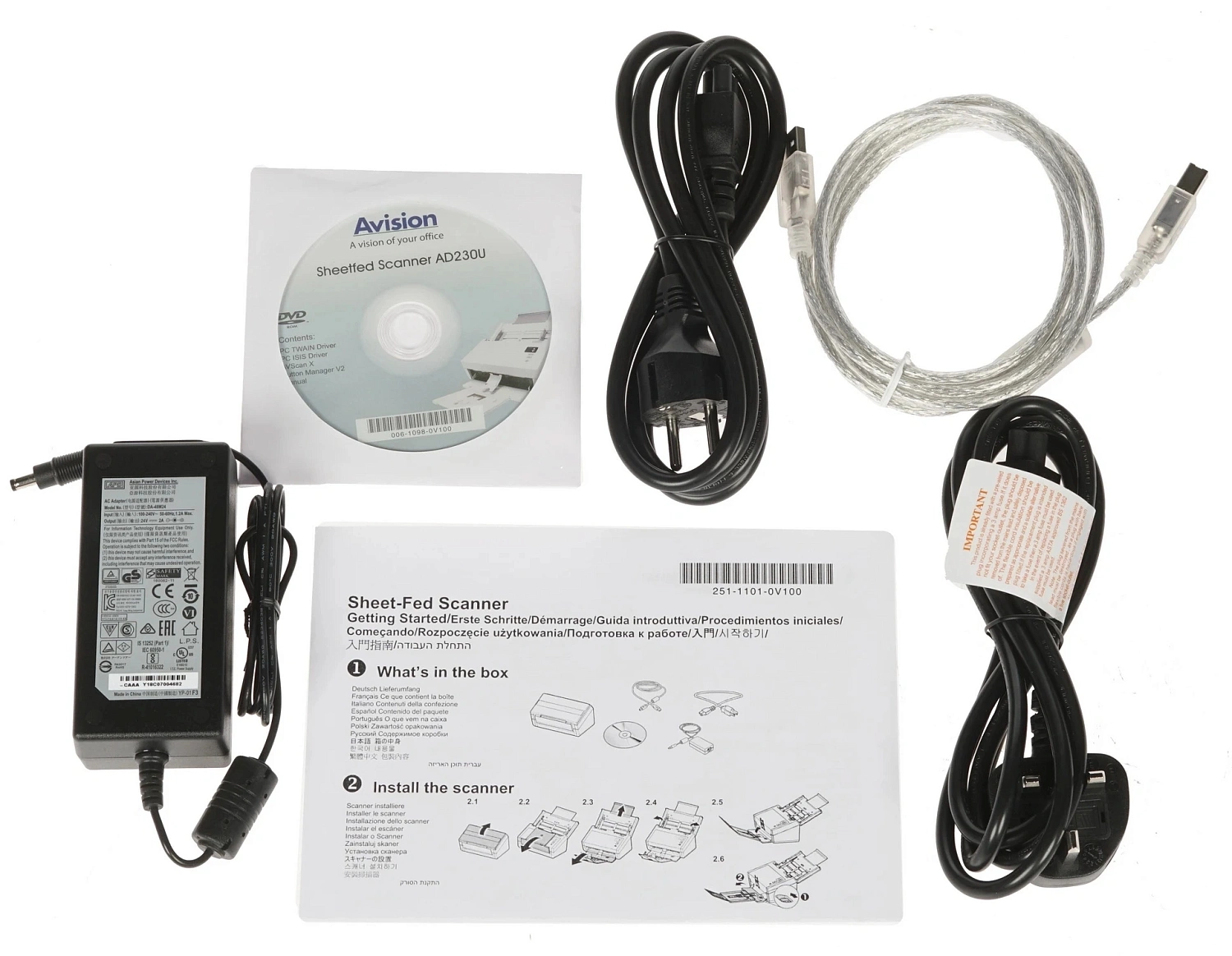 Сканер протяжный Avision AD230U (000-0864-07G/02G) A4 белый