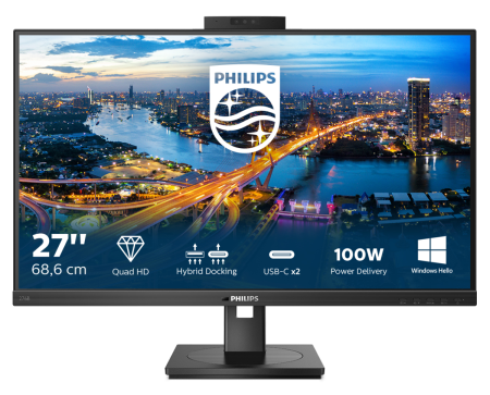 Монитор LCD 27'' [16:9] 2560х1440(WQHD) IPS, nonGLARE, 75 Hz, 350 cd/m2, H178°/V178°, 1000:1, 50М:1, 16.7M, 4ms, HDMI, DP, 2xUSB-C, USB-Hub, Height adj, Pivot, Tilt, Swivel, Speakers, 3Y, Black