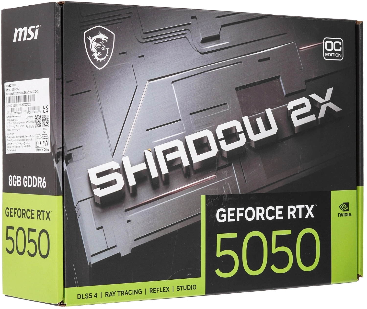 Видеокарта MSI PCI-E 5.0 RTX 5050 8G SHADOW 2X NVIDIA GeForce RTX 5050 8Gb 128bit GDDR6 2602/20000 HDMIx1 DPx3 HDCP Ret