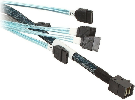 кабель Cable SFF-8643 - 4*SATA (MiniSAS HD -to- 4*SATA), 1m (analog LSI00411, 2279800-R, L5-00221-00, MD-6705050-100)