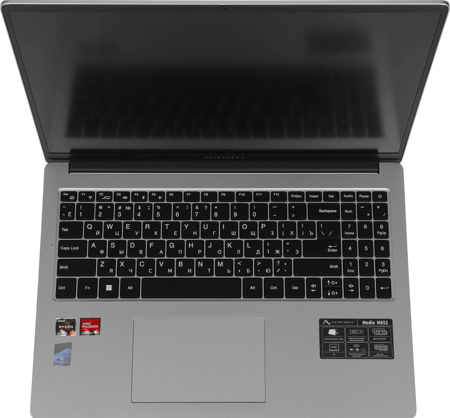 Ноутбук Maibenben M653 Ryzen 3 5400U 8Gb SSD512Gb AMD Radeon 16" IPS FHD+ (1920x1200) Windows 11 Home grey WiFi BT Cam 4000mAh (M6531SB0HSRE0)