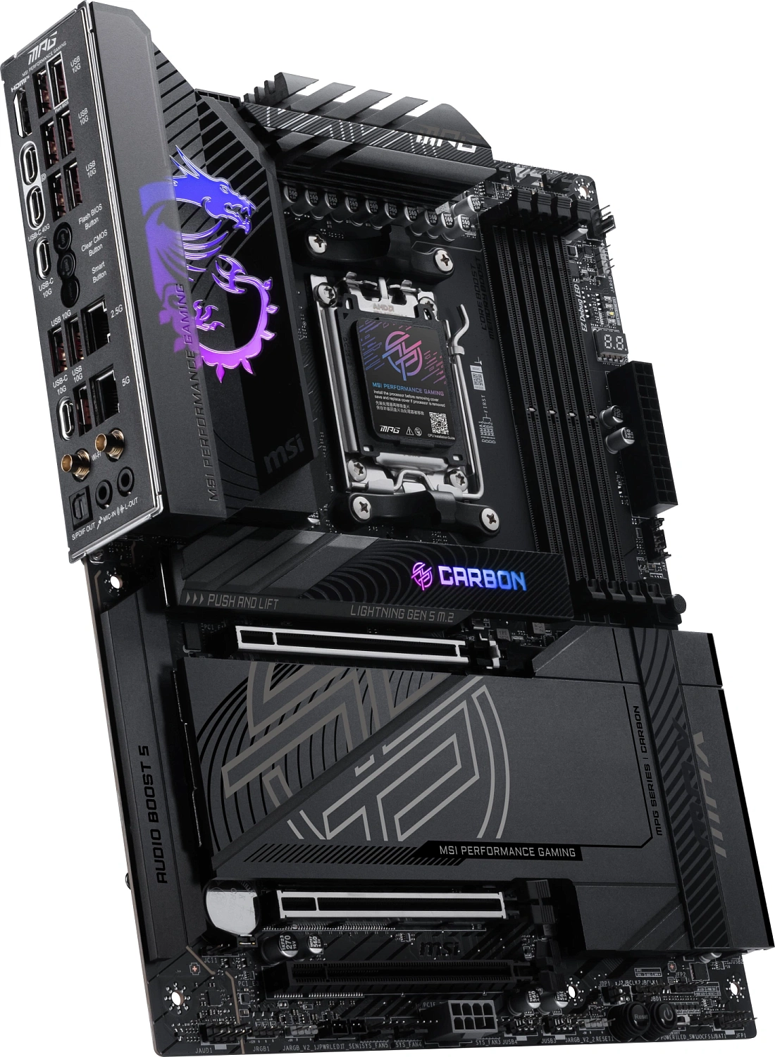 Материнская плата MSI MPG X870E CARBON MAX WIFI Socket AM5 AMD X870E 4xDDR5 ATX AC`97 8ch(7.1) 5Gigabit + 2.5Gigabit Ethernet RAID+HDMI