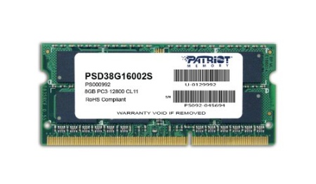 Память DDR3 8Gb 1600MHz Patriot PSD38G16002S RTL PC3-12800 CL11 SO-DIMM 204-pin 1.5В dual rank Ret