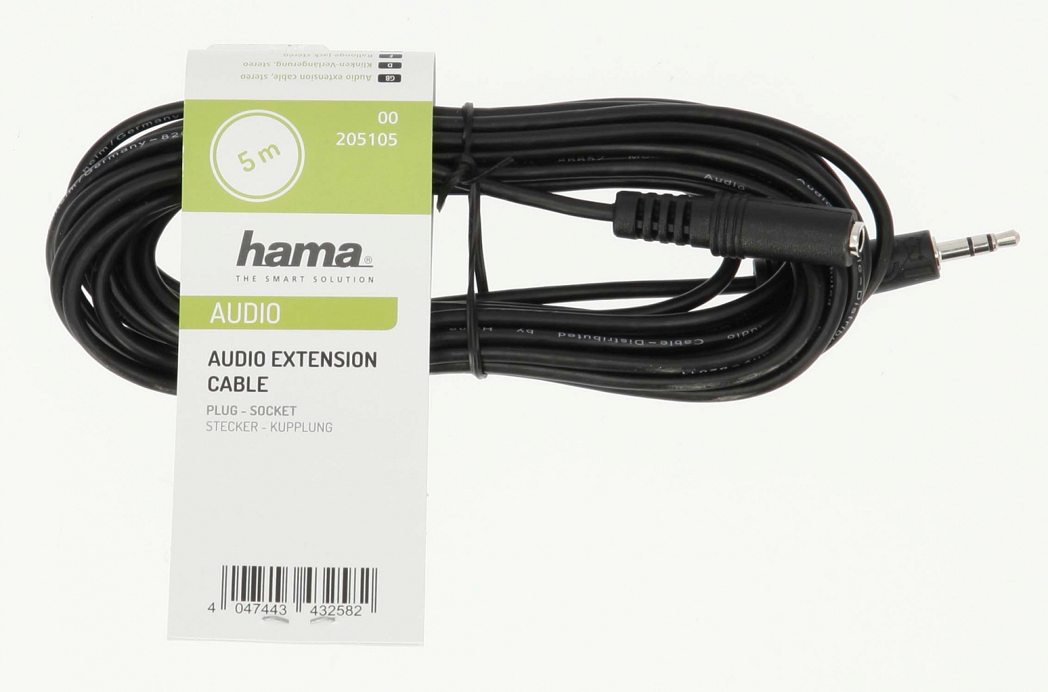 Кабель аудио Hama H-205105 Jack 3.5 (f)/Jack 3.5 (m) 5м. черный (уп.:1шт) (00205105)