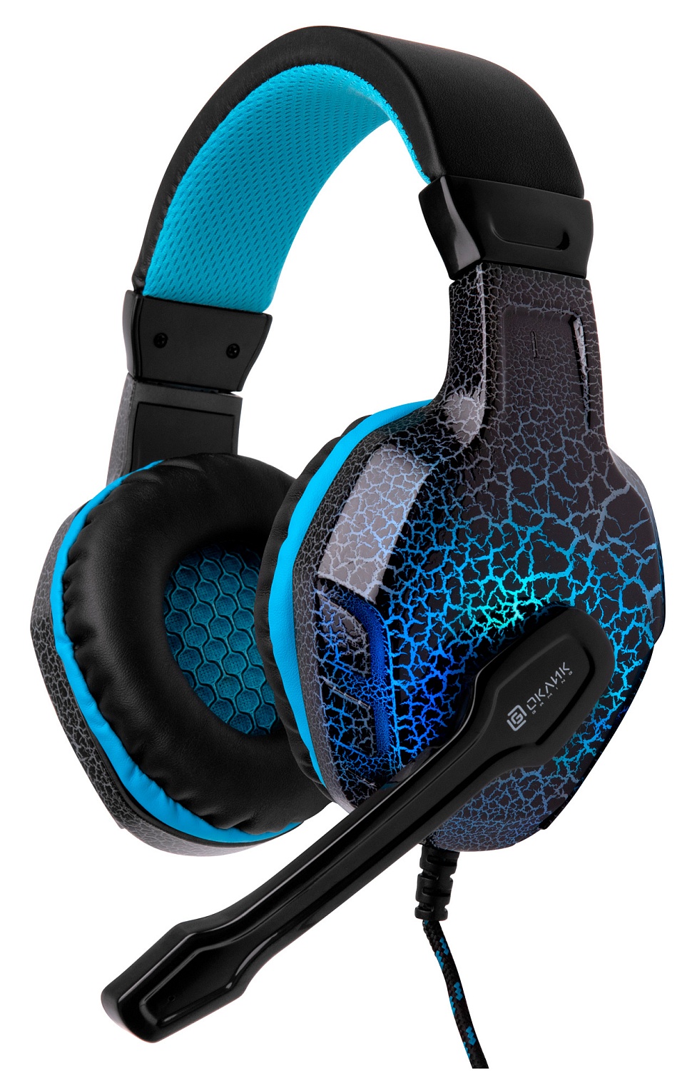 Наушники с микрофоном Оклик HS-L400G ZEUS черный/синий 2.2м мониторные оголовье (359480)