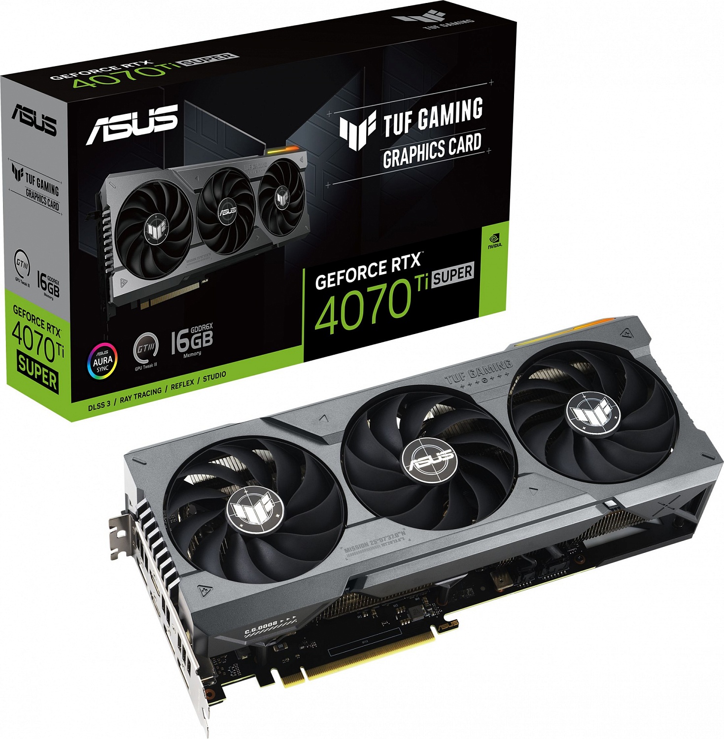 Видеокарта Asus PCI-E 4.0 TUF-RTX4070TIS-16G-GAMING NVIDIA GeForce RTX 4070TI Super 16Gb 192bit GDDR6X 2730/21000 HDMIx2 DPx3 HDCP Ret