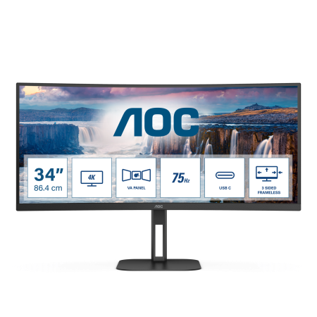 Монитор AOC 34" Gaming CU34V5C черный VA LED 1ms 21:9 HDMI M/M матовая HAS Piv 300cd 178гр/178гр 3440x1440 100Hz FreeSync DP 2K USB 9.43кг