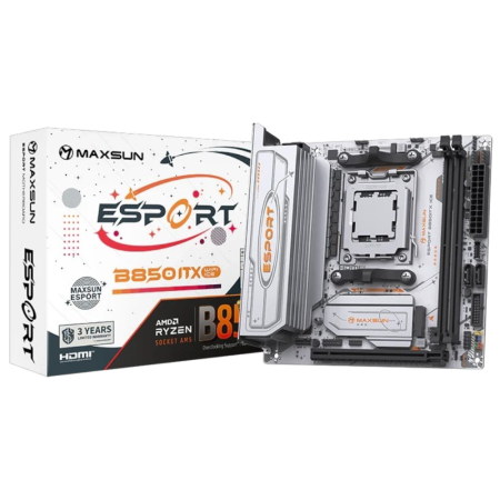Материнская плата Maxsun MS-eSport B850ITX WIFI ICE B850, AM5, 2*DDR5, 1*PCIEx16, 1*PCIEx1, 2*M.2, 6*USB3.2Gen1, 4*USB2.0, 2*SATA3.0, 2.5G, DP, HDMI, Mini-ITX, RTL