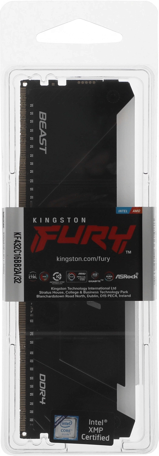Память DDR4 32GB 3200MHz Kingston KF432C16BB2A/32 Fury Beast RGB RTL Gaming PC4-25600 CL16 DIMM 288-pin 1.35В dual rank с радиатором Ret