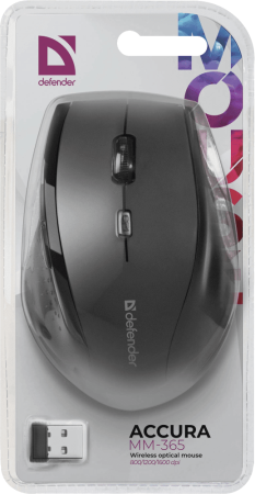 Мышь Defender Accura MM-365 черный оптическая 1600dpi беспров. USB 5but (52365)