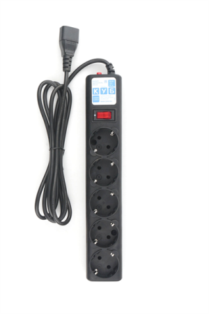 Сетевой фильтр Power Cube фильтр для ИБП, вход - розетка С14,  1,9 метра, 5 розеток с заземлением, 10А/2,2кВт, Сечение провода: 3*1 мм, цвет черный, 4 года гарантии, Россия, МПТ