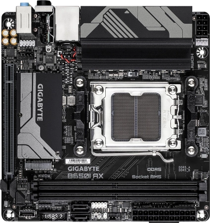 Материнская плата GIGABYTE B650I AX, AM5, B650, 2*DDR5, DP+HDMI,  2 SATA 6 Гб/с, M2, Audio, Gb LAN, USB 3.2, USB 2.0, Type-C, mITX