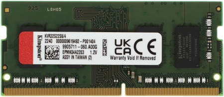 Память DDR4 4Gb 3200MHz Kingston KVR32S22S6/4 VALUERAM RTL PC4-25600 CL22 SO-DIMM 260-pin 1.2В single rank Ret