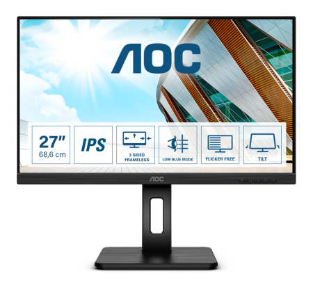 Монитор 27" AOC 27P2Q 1920x1080 75Hz IPS LED 16:9 4ms D-Sub DVI HDMI DP 4*USB3.2 50M:1 1000:1 178/178 250cd HAS Pivot Tilt Swivel Speakers Black