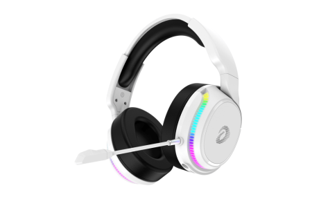 Гарнитура игровая беспроводная Dareu A710 White-Black (белый/черный), подключение 5.8GHz+3.5мм+Type-C, подсветка RGB, аккумулятор 1400mAh, отсоединяемый микрофон