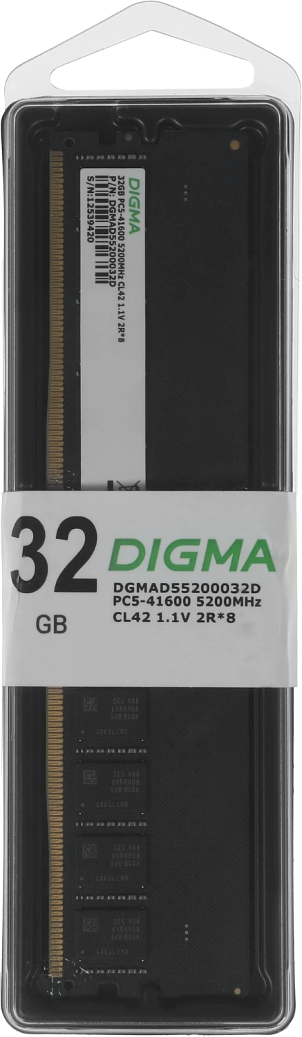 Память DDR5 32GB 5200MHz Digma DGMAD55200032D RTL PC5-41600 CL42 DIMM 288-pin 1.1В dual rank Ret