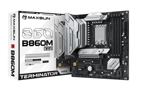Материнская плата MAXSUN MS-Terminator B860 WIFI, LGA1851, B860, 4*DDR5, 4*SATA3, 3*M.2, USB 3.2, USB 2.0, Type-C, 1*PCIEx16, 1*PCIex4, 1*PCIex1, HDMI+DP, ATX