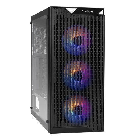 Корпус Miditower ExeGate EVO-5001 (ATX, без БП, 2*USB+1*USB3.0, HD аудио, 3x12см RGB, стекло) (126909)