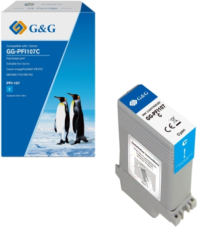 Картридж струйный G&G GG-PFI107C голубой (130мл) для Canon imageProGRAF iPF670/680/685/770/780/785