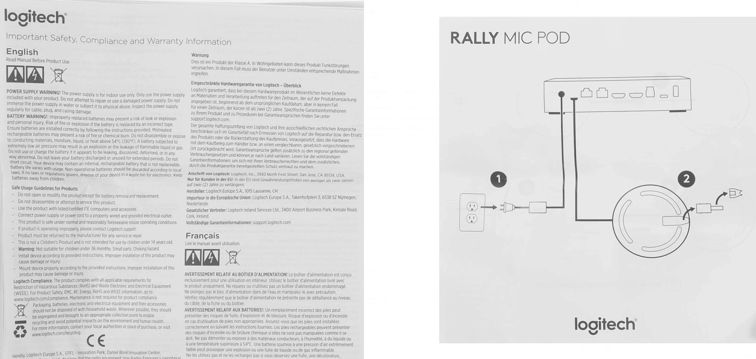 Микрофон проводной Logitech Rally Mic Pod 2.95м белый