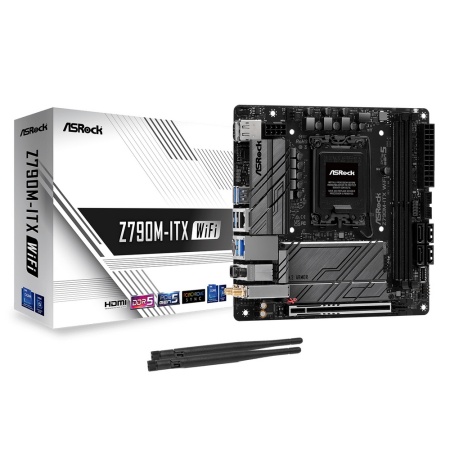 Материнская плата ASROCK Z790M-ITX WIFI, LGA1700, Z790, 2*DDR5, HDMI+DP, 4xSATA3 6.0, M.2 Socket, 6xUSB 3.2,8xUSB2.0, Type-C, mITX; 90-MXBK40-A0UAYZ