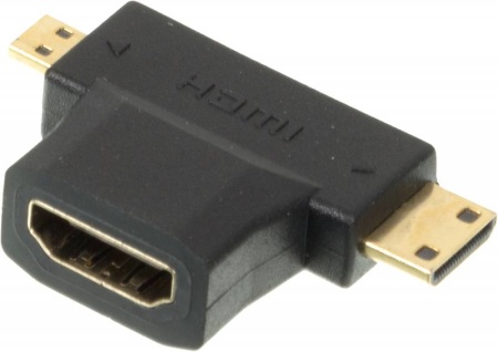 Переходник аудио-видео HDMI (f)/Micro HDMI (m)/Mini HDMI (m) черный (+ Mini HDMI (Male))