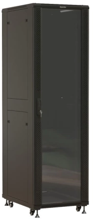 Шкаф серверный Hyperline (TTBR-4268-AS-RAL9004) напольный 42U 600x800мм пер.дв.стекл задн.дв.перфор. 4 бок.пан. 1000кг черный 710мм 2055мм IP20