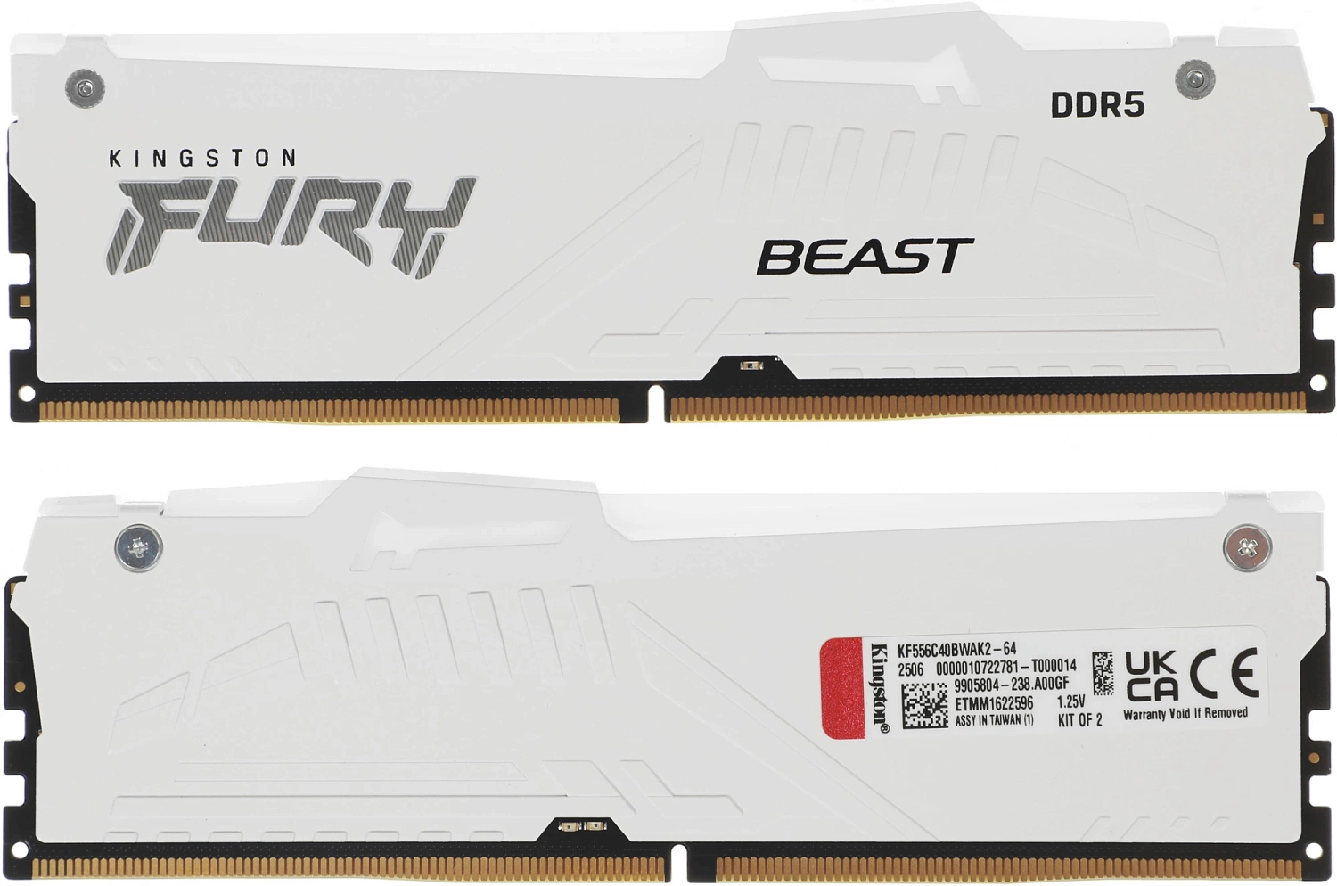 Память DDR5 2x32GB 5600MHz Kingston KF556C40BWAK2-64 Fury Beast RGB RTL Gaming PC5-44800 CL40 DIMM 288-pin 1.25В kit single rank с радиатором Ret