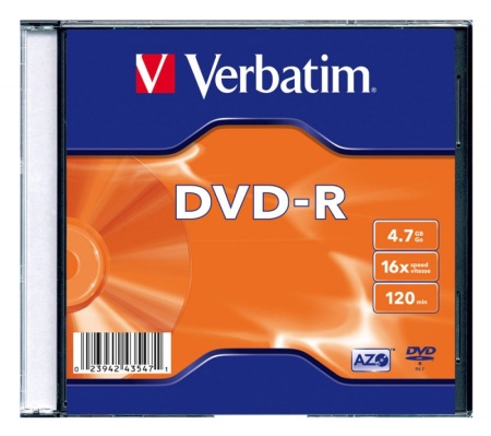 Диск DVD-R Verbatim 4.7Gb 16x Slim case (20шт) (43547)