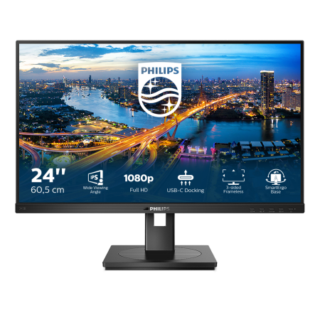 Монитор LCD 23.8'' [16:9] 1920х1080(FHD) IPS, nonGLARE, 75 Hz, 250 cd/m2, H178°/V178°, 1000:1, 50М:1, 16.7M, 4ms, HDMI, DP, USB-C, USB-Hub, Height adj, Pivot, Tilt, Swivel, Speakers, 3Y, Black