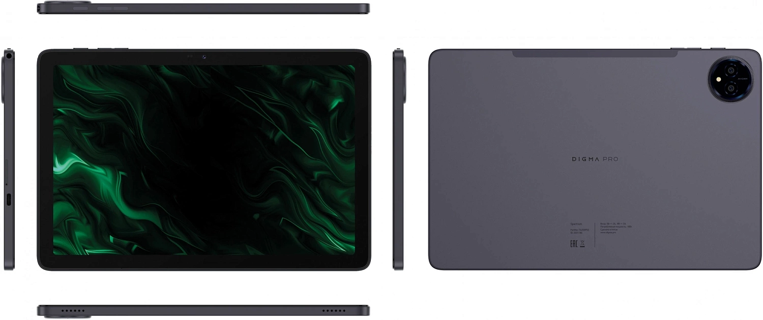 Планшет Digma Pro Spectrum T606 (1.6) 8C RAM6Gb ROM128Gb 10.1" IPS 800x1280 4G 2Sim Android 14 темно-серый 13Mpix 5Mpix BT WiFi microSD 512Gb 6000mAh
