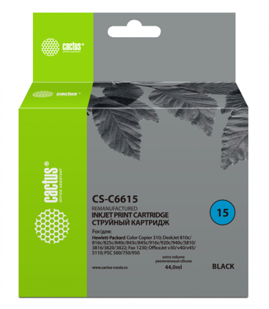 Картридж струйный Cactus CS-C6615 №15 черный (44мл) для HP CC 310/DJ 810c/816c/825c/840c/843c/845c/916c/920c/940c/3810/3816/3820/3822/Fax 1230/DJ v30/v40/v45/ 5110/PSC 500/750/950