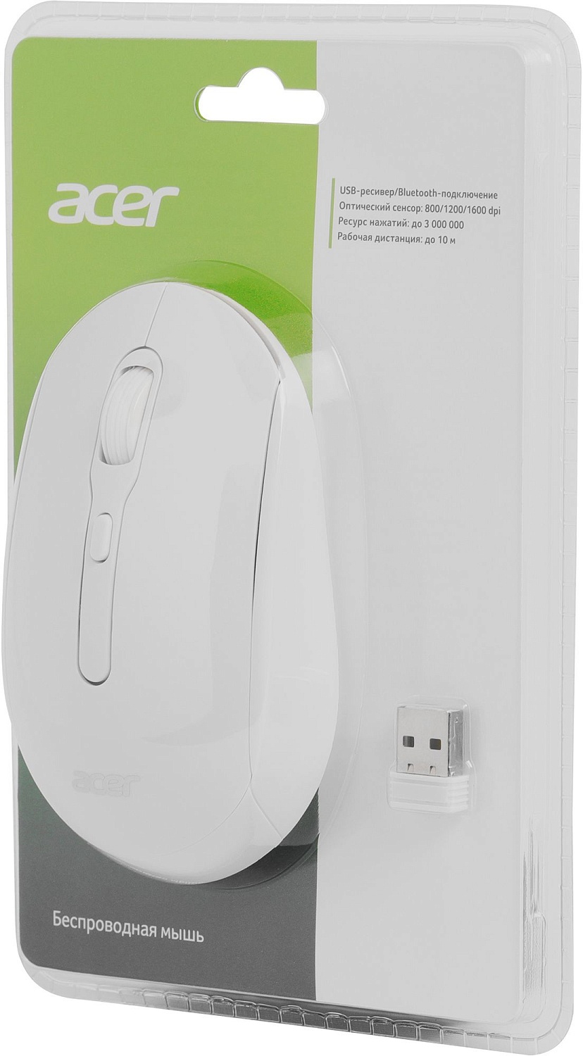 Мышь Acer OMR308 белый оптическая (1600dpi) беспроводная USB (4but) Мышь Acer OMR308 белый оптическая (1600dpi) беспроводная USB (4but)