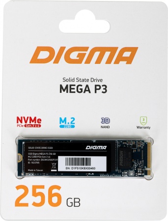 Накопитель SSD Digma PCIe 3.0 x4 256GB DGSM3256GP33T Mega P3 M.2 2280