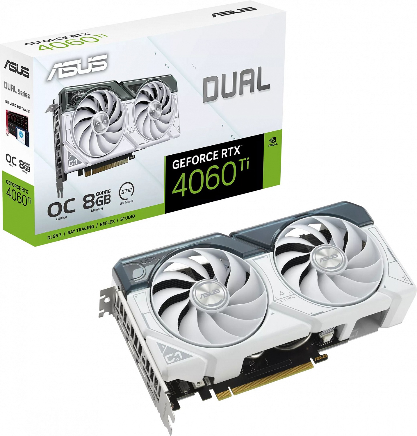 Видеокарта ASUS DUAL-RTX4060TI-O8G-WHITE//RTX4060TI HDMI*1 DP*3 8G D6; 90YV0J42-M0NA00