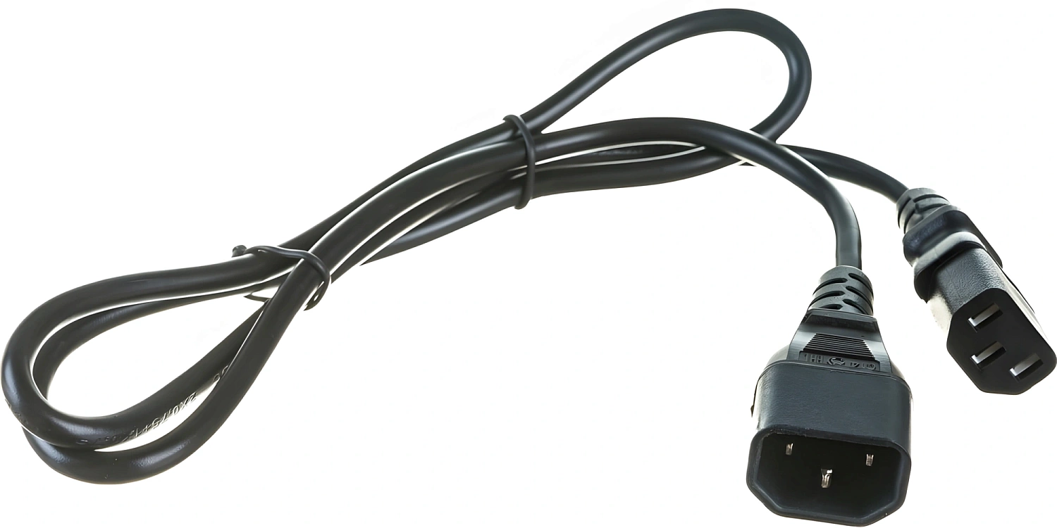 Шнур питания Hyperline PWC-IEC13-IEC14-1.0-BK C13-С14 проводник.:3x0.75мм2 1м 230В 10А (упак.:1шт) черный
