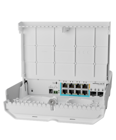 Уличный коммутатор MikroTik netPower Lite 7R with 8 x Gigabit Ethernet ports (7 with Reverse POE-in, 1 with PoE-OUT), 2 x SFP+ cages, SwitchOS, outdoor enclosure, mounting kit (power supply NOT included)