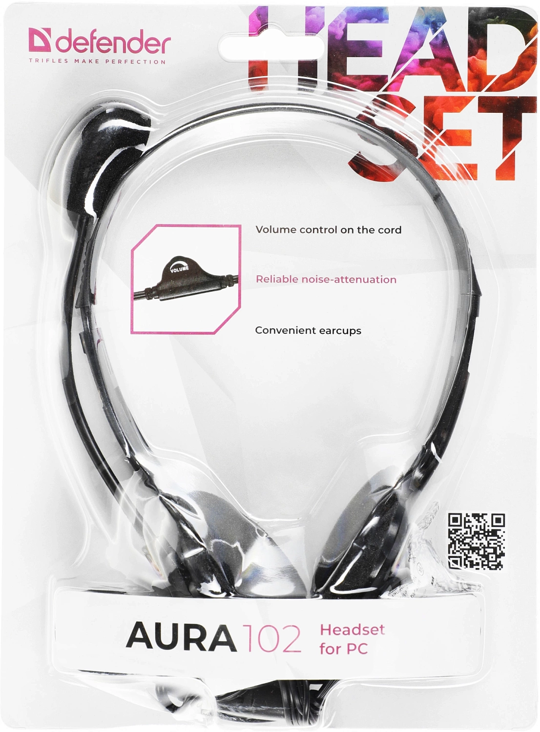 Наушники с микрофоном Defender Aura 102 черный 1.8м накладные оголовье (63102)