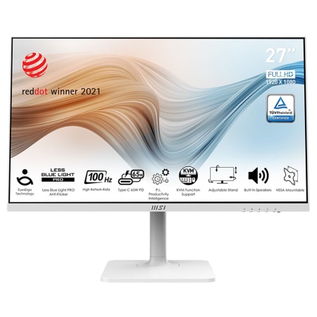 Монитор Bad Pack 27" MSI Modern MD272XPW White (IPS, 1920x1080, HDMI+DP+Type C, 4 ms, 178°/178°, 300 cd/m, 1000:1 (100M:1), 100Hz, Pivot, MM)