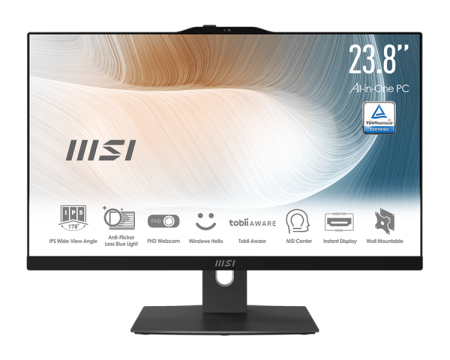 Моноблок MSI Modern AM242P 12M AiO 23,8" FHD (1920x1080)IPS AG Non-touch, Core i7-1260P (2.1GHz), 16Gb DDR4(2x8Gb), 512GB SSD M.2, Intel UHD, WiFi, BT, camera, WirelessKB&mouse Eng/Rus, Win11Pro Rus,1y,Black