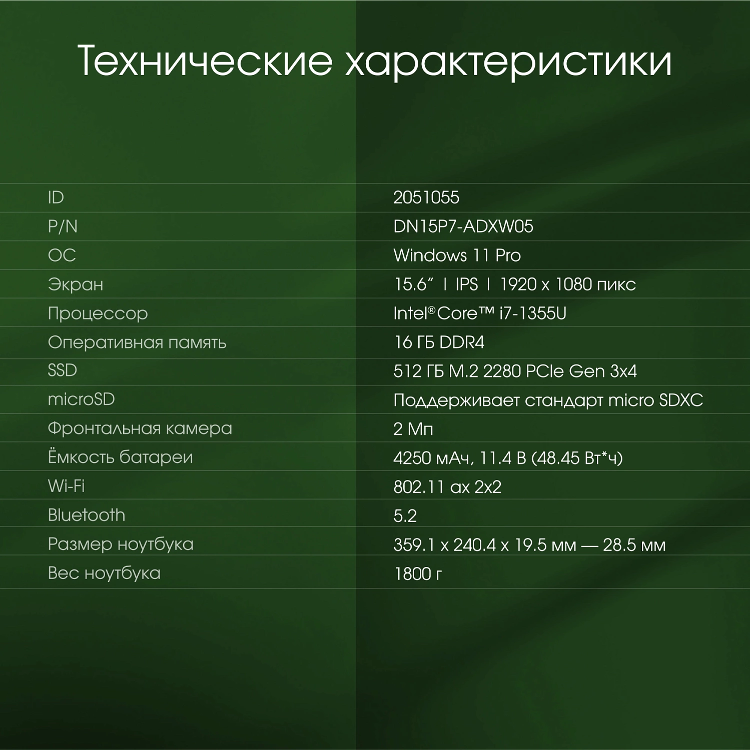 Ноутбук Digma Pro Fortis M Core i7 1355U 16Gb SSD512Gb Intel UHD Graphics 15.6" IPS FHD (1920x1080) Windows 11 Pro grey WiFi BT Cam 4250mAh (DN15P7-ADXW05)