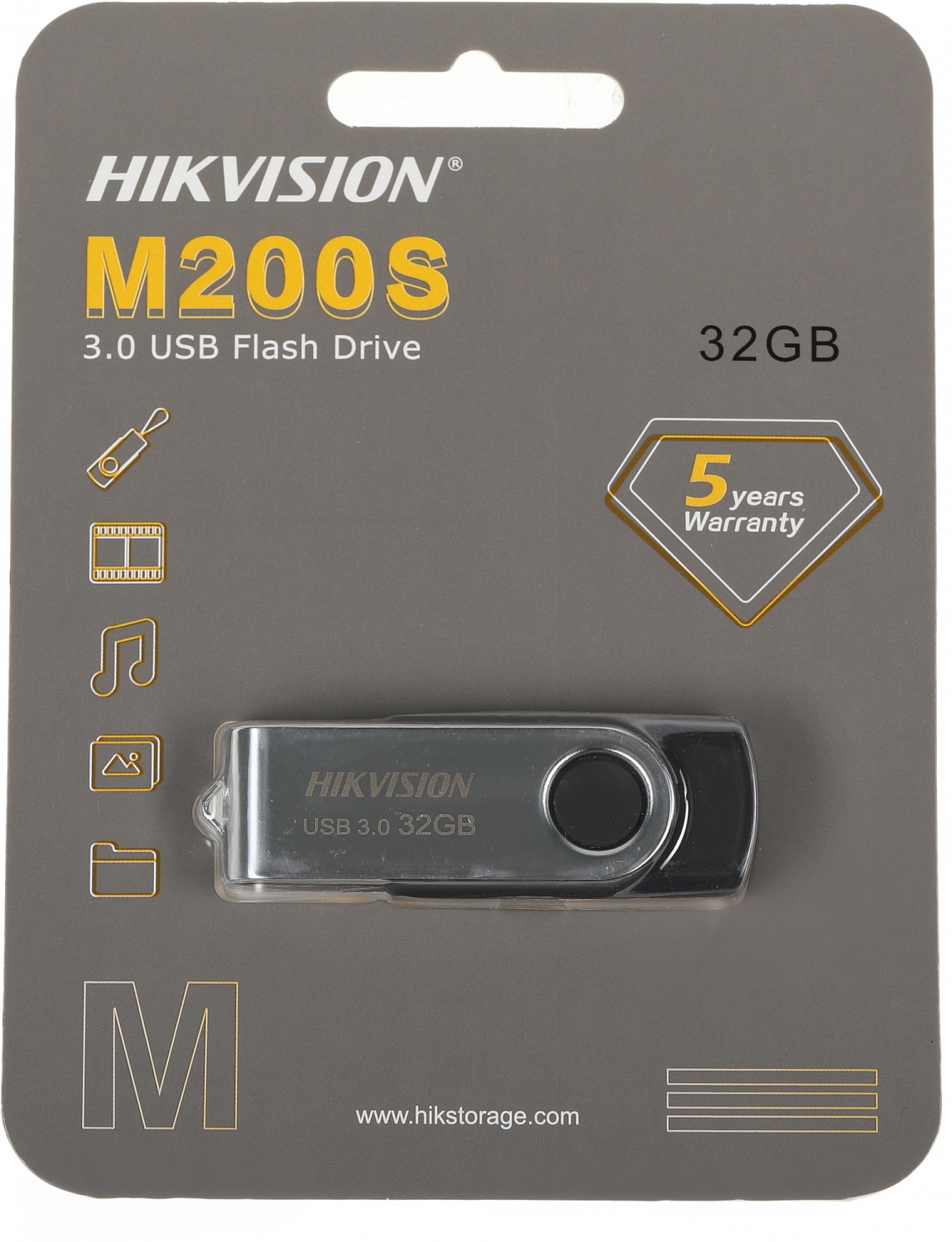 Флеш Диск Hikvision 32Gb M200 HS-USB-M200S/32G/U3 USB3.0 серебристый/черный