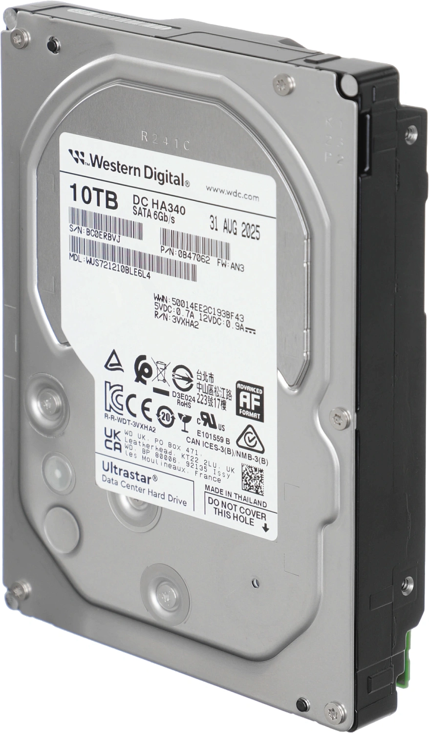 Жесткий диск WD SATA-III 10TB 0B47062 WUS721210BLE6L4 Ultrastar DC HA340 512E (7200rpm) 512Mb 3.5"