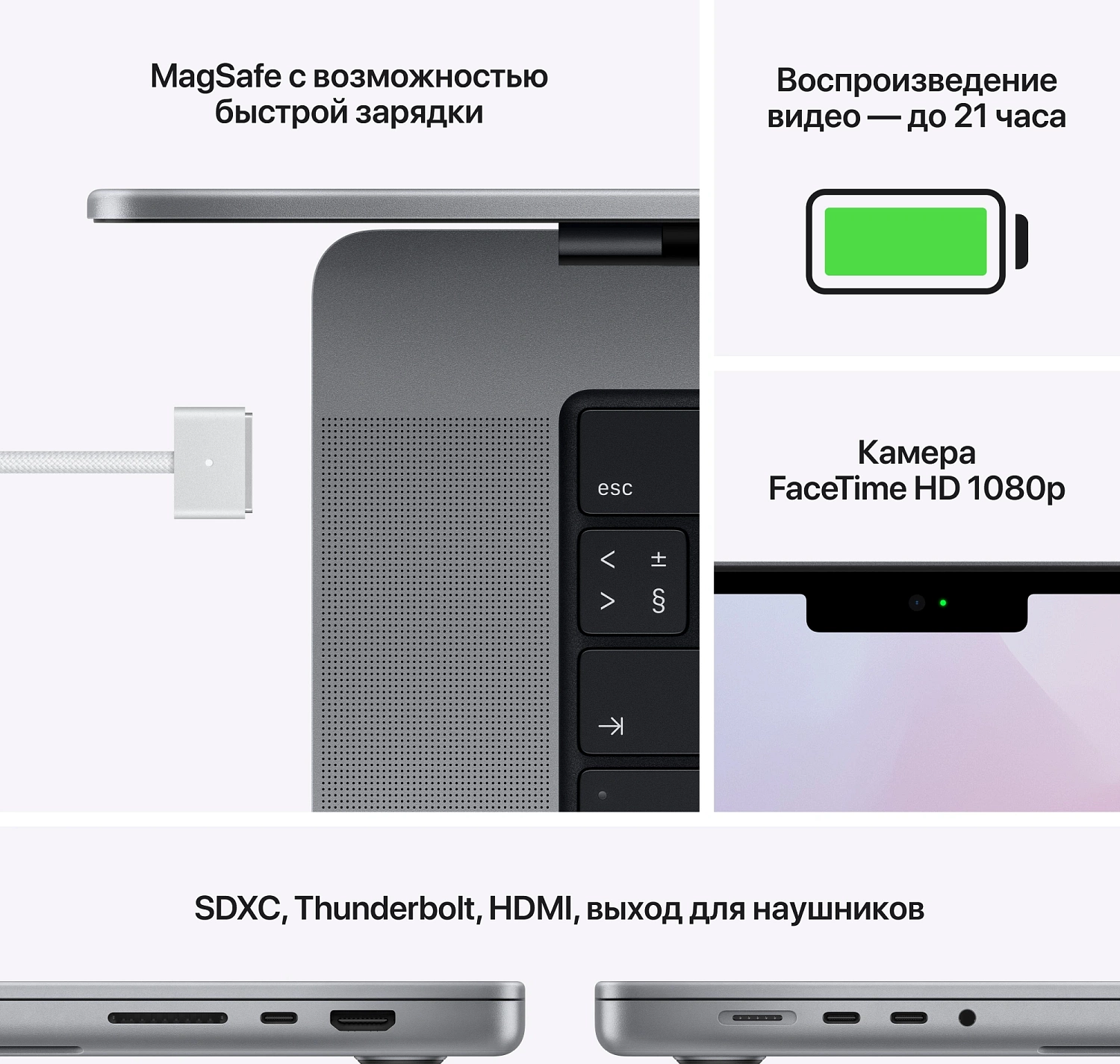 Ноутбук Apple MacBook Pro A2485 M1 Pro 10 core 32Gb SSD512Gb/16 core GPU 16.2" Liquid Retina XDR (3456x2234) macOS grey space WiFi BT Cam (Z14V0008D)