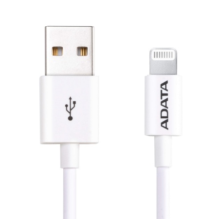 USB Cable ADATA Lightning-USB AMFIPL-1M-CWH 1m, Sync & Charge, Fast charging up to 2.4A, Apple AMFIPL-1M-CWH MFi-certified, White, RTL